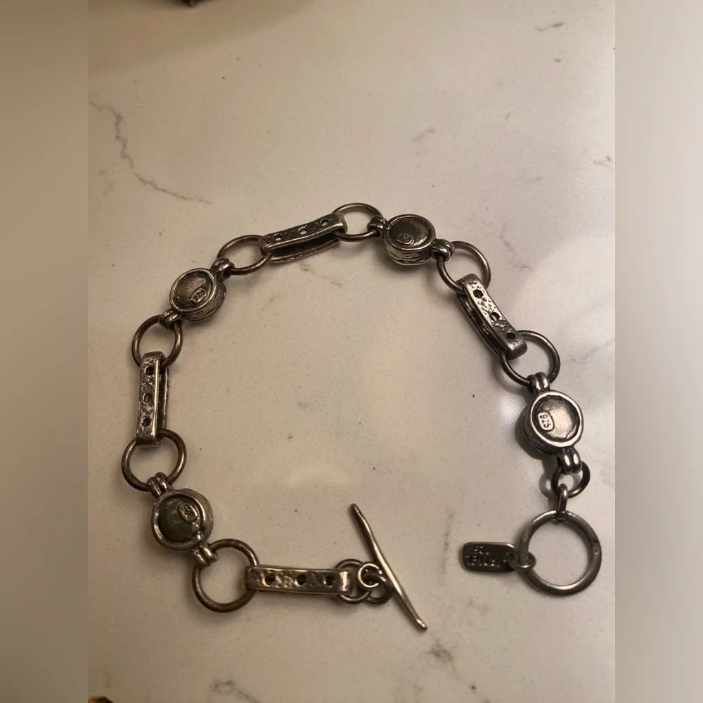 PZ Israel bracelet 925 Sterling silver large links four  Pearls Toggle